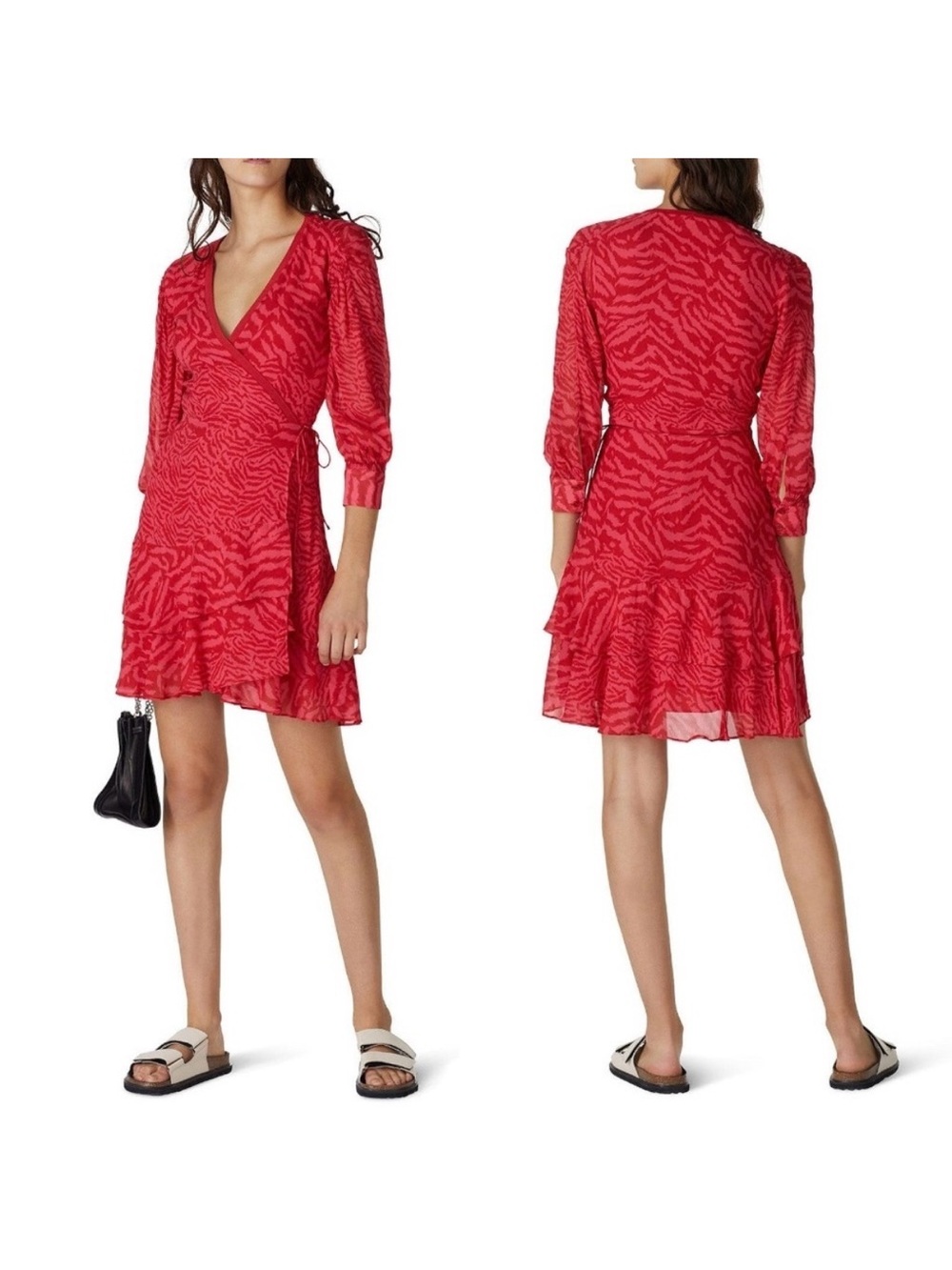 AllSaints Red Zebra-Print Wrap Mini Dress